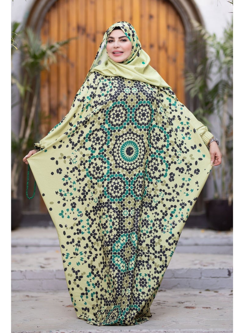 SATR HIJABI Elegant Green Geometric Print Isdal – Modest Prayer Wear for Women - Image 5