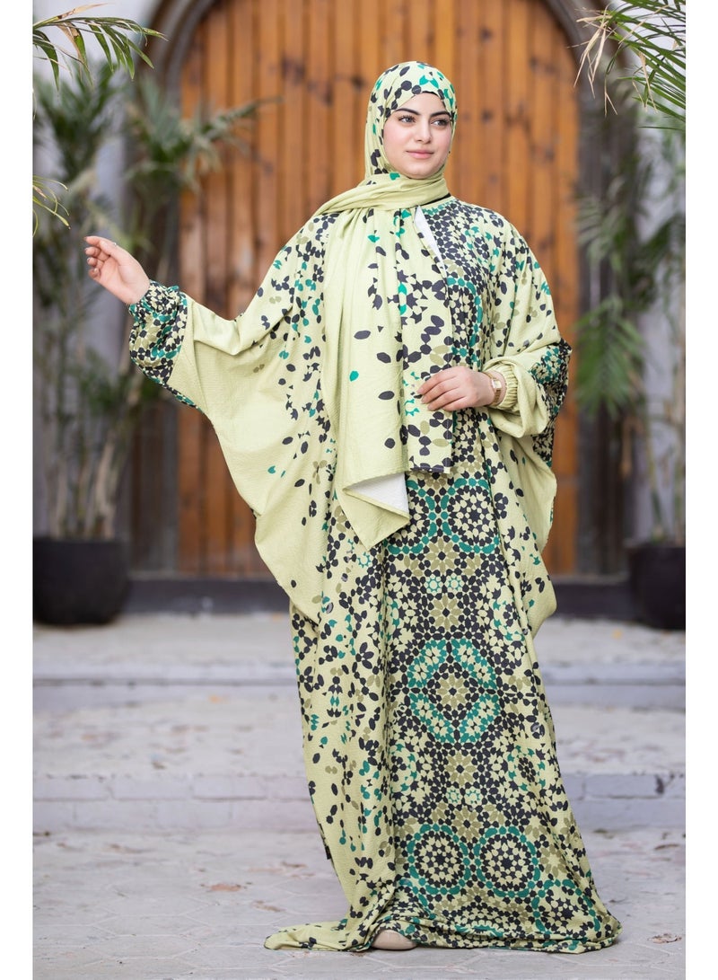 SATR HIJABI Elegant Green Geometric Print Isdal – Modest Prayer Wear for Women - Image 2