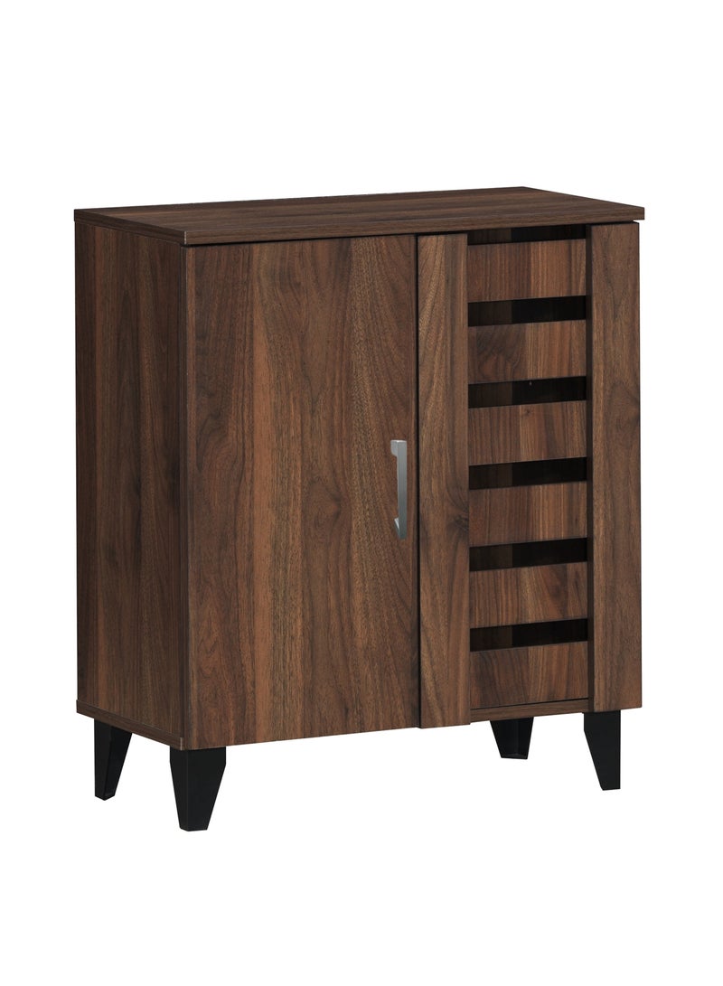 دبيلو تي- إيزي كير خزانة أحذية خشبية بثلاث طبقات، لون الجوز - باب شبكي مزود بفتحات تهوية للتخزين، مصنوعة من خشب هندسي متين، إغلاق مغناطيسي، منظم عصري ومدمج للمداخل وغرف النوم وغرف المعيشة