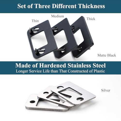 MOSECYOU Standard Door Strike Spacer Shim Plates, Stainless Steel, Set of 3 Different Thickness, Door Gap Blocker Kit to Fix Door won’t Stay Closed, Block Access to Latch (Matte Black, 1 Pack) - Image 2