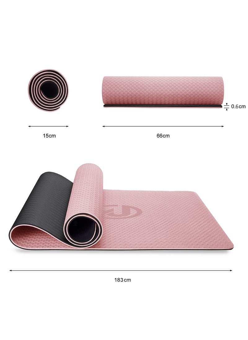 RIGID FITNESS - 6mm Anti-Slip TPE Yoga Mat with Strap, Bag - Knee Support, Non-Slip, Lightweight for Yoga, Pilates, Fitness, Home Workouts 183*66 cm (Pink/Black) - Image 1