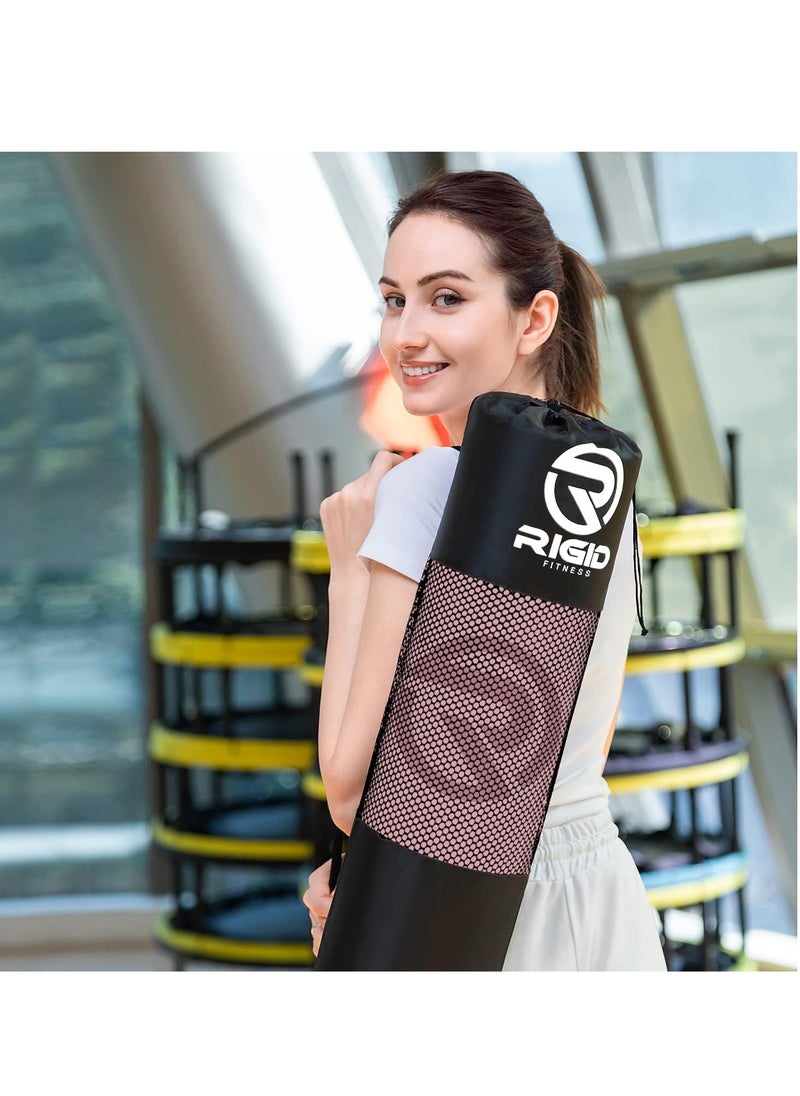 RIGID FITNESS - 6mm Anti-Slip TPE Yoga Mat with Strap, Bag - Knee Support, Non-Slip, Lightweight for Yoga, Pilates, Fitness, Home Workouts 183*66 cm (Pink/Black) - Image 1