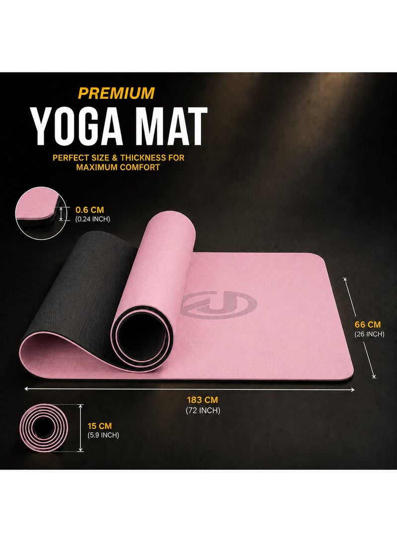 RIGID FITNESS Yoga Mat TPE 6mm Anti-Slip with Carry Bag - Knee Support, Non-Slip Exercise Mat, Double Colors Training Mat for Fitness - Home & Gym Workout Mat - 183 * 66cm (0.6cm Thick) - Pink/Black - Image 5
