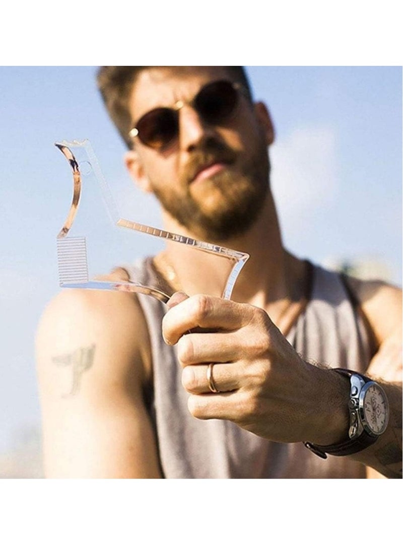Beard Guide Tool Shaper or Clear Template for Cutting and Shaving, Modelling the Template with 4 Grooming Control Lines and a Moustache Comb