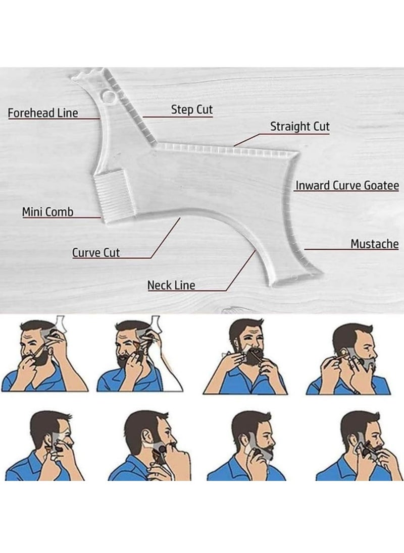 Beard Guide Tool Shaper or Clear Template for Cutting and Shaving, Modelling the Template with 4 Grooming Control Lines and a Moustache Comb