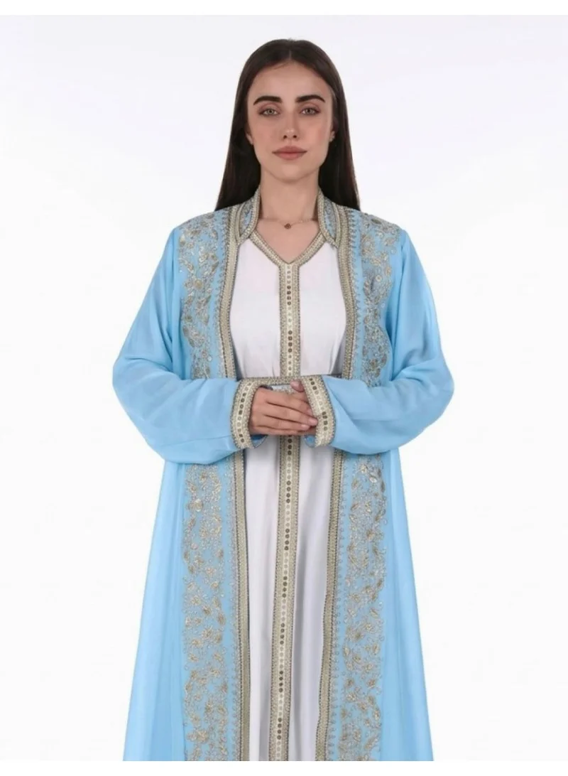 AL BENT AL SHARQIEH emboidered belted chiffon kaftan dress