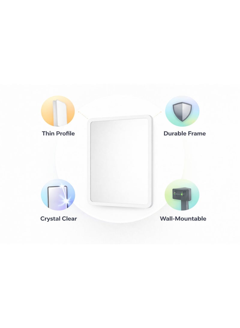Primanova Wall Mounted Bathroom Mirror 39.5 × 52 cm Rectangular With Rounded Corners Matte Plastic Frame HD Glass Reversible Design For Vanity And Wash Basin (White) - Image 4
