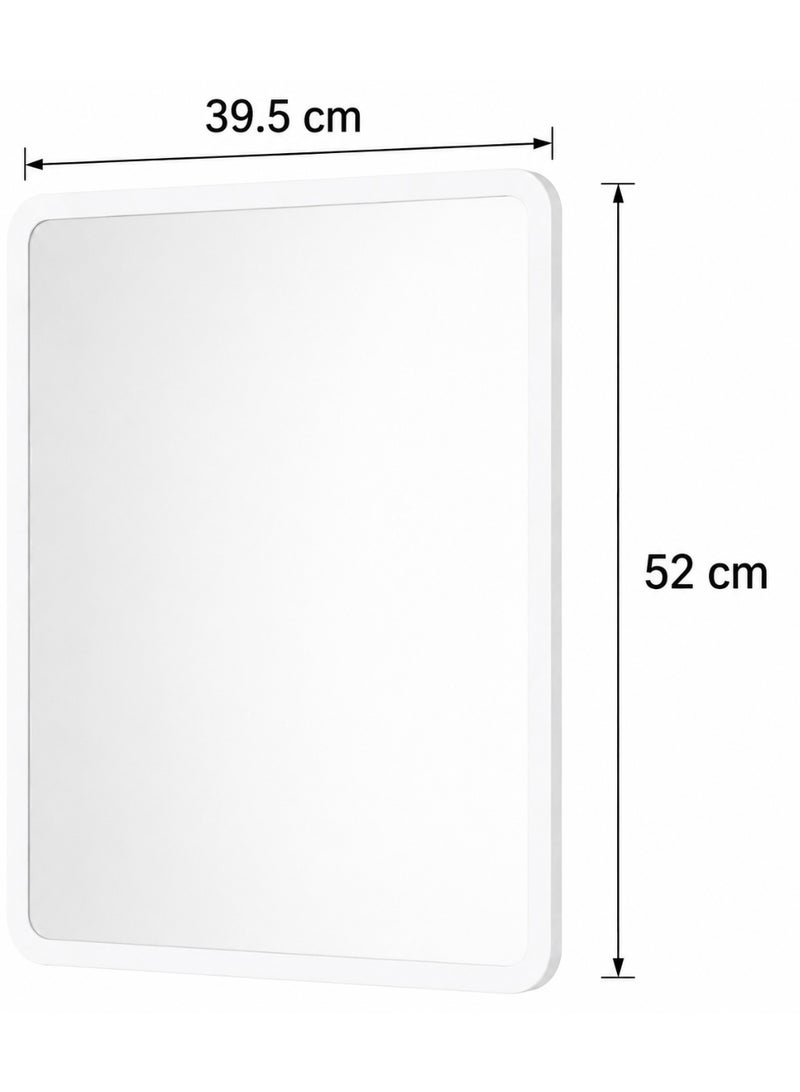 Primanova Wall Mounted Bathroom Mirror 39.5 × 52 cm Rectangular With Rounded Corners Matte Plastic Frame HD Glass Reversible Design For Vanity And Wash Basin (White) - Image 5