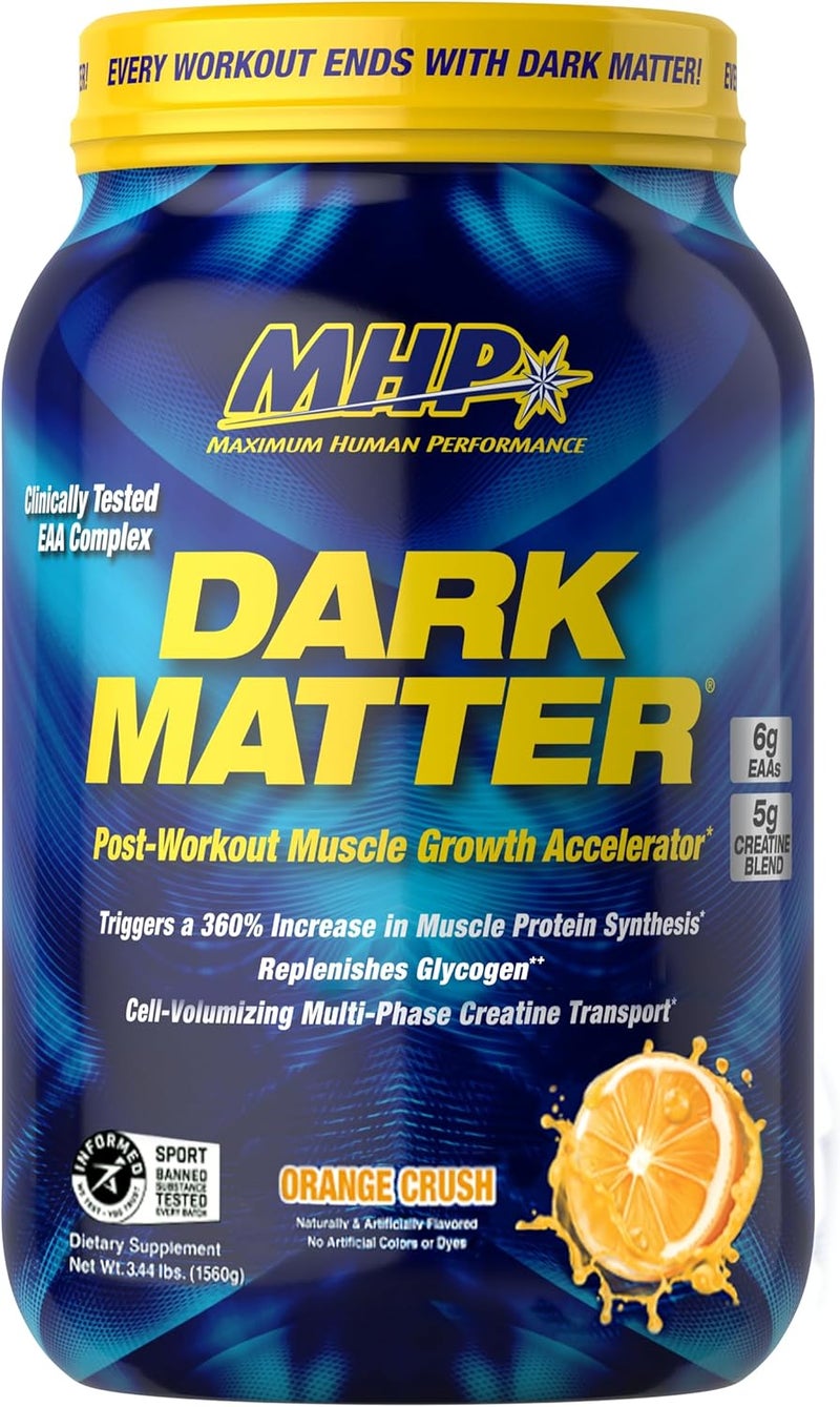 Maximum Human Performance MHP Dark Matter Post Workout Recovery Accelerator wMulti Phase Creatine Waxy Maize Carbohydrate 6g EAAs Orange Crush 20 Servings 55 Oz - Image 1