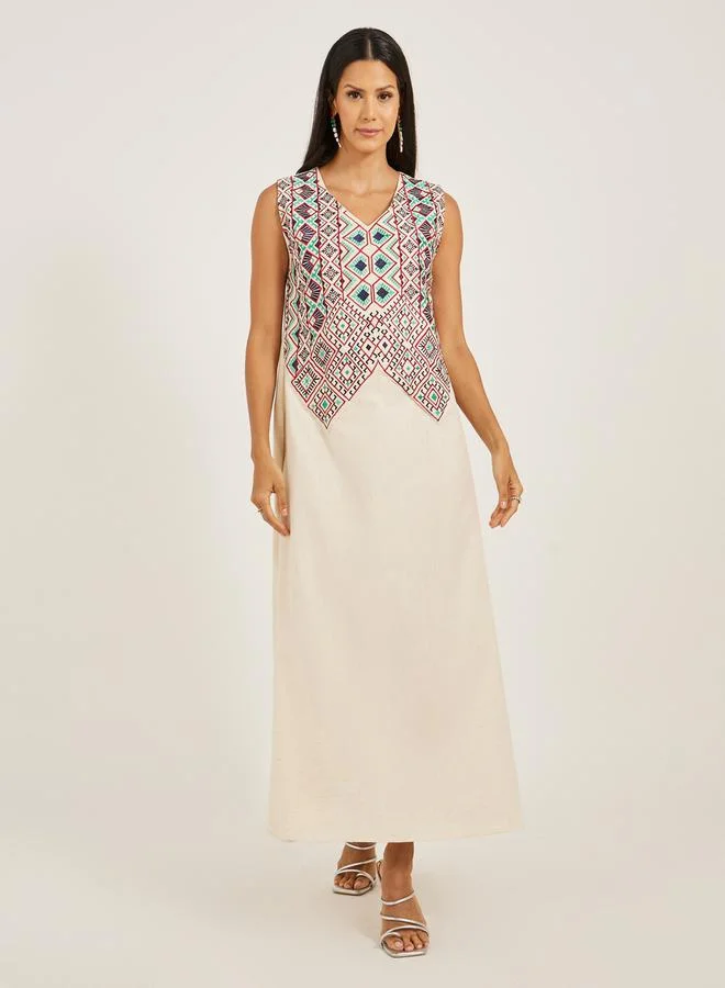 Maxim Creation Embroidered V-Neck A-Line Kaftan by Styli