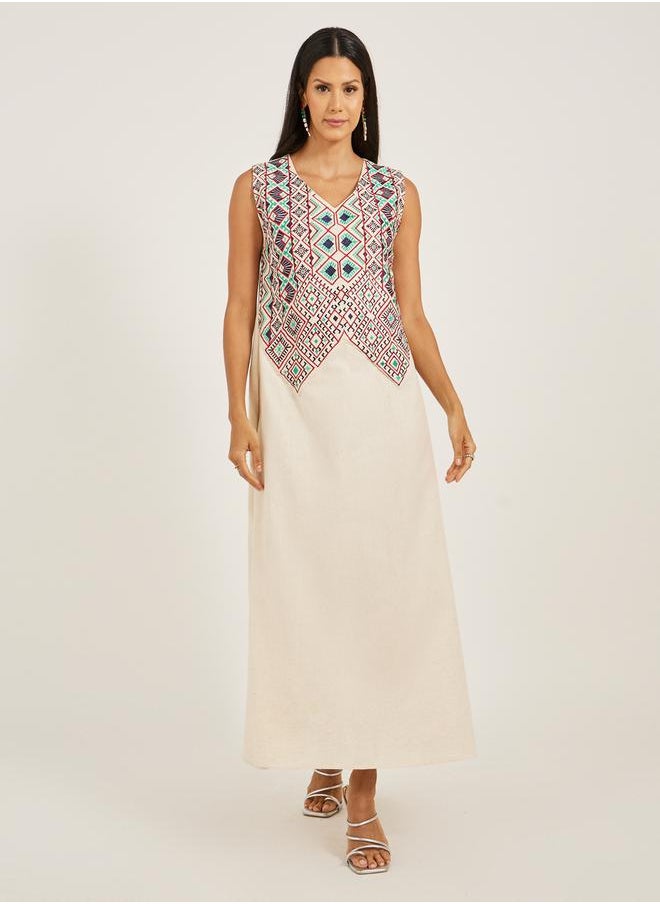 Maxim Creation Embroidered V-Neck A-Line Kaftan by Styli  - Image 5