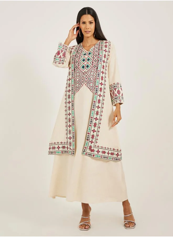 Maxim Creation Embroidered V-Neck A-Line Kaftan by Styli