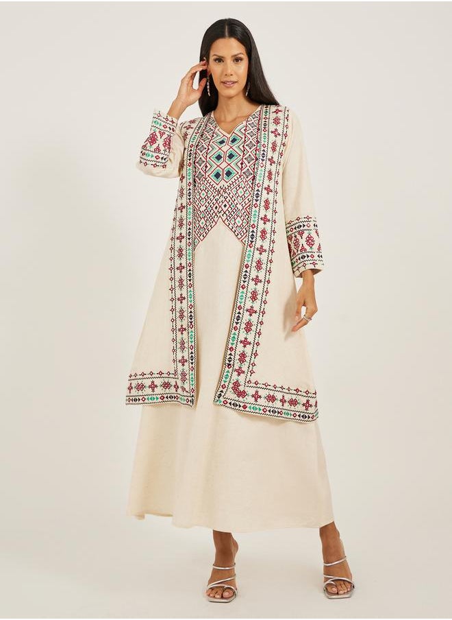 Maxim Creation Embroidered V-Neck A-Line Kaftan by Styli  - Image 1