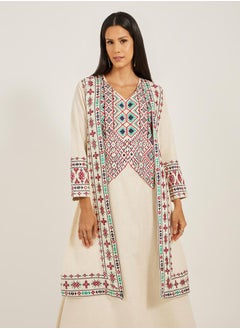Maxim Creation Embroidered V-Neck A-Line Kaftan by Styli  - Image 2