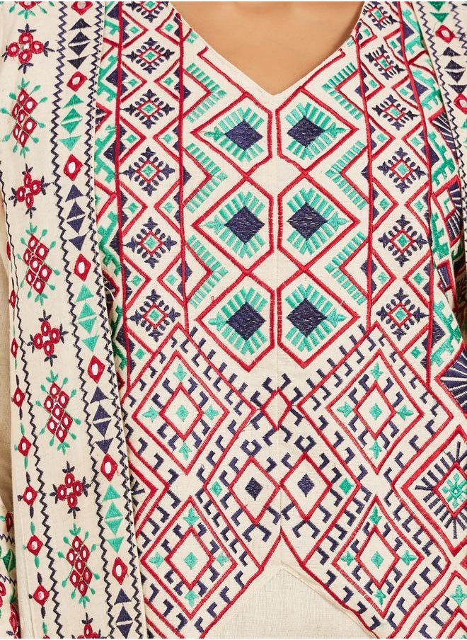 Maxim Creation Embroidered V-Neck A-Line Kaftan by Styli  - Image 3