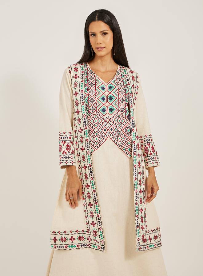 Take Two Embroidered V-Neck A-Line Kaftan - Image 2