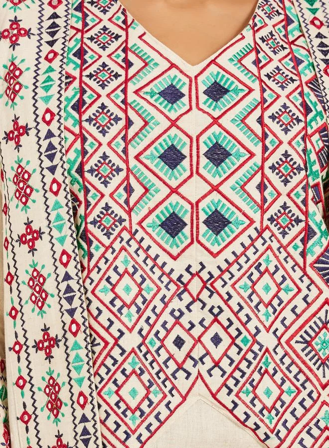 Take Two Embroidered V-Neck A-Line Kaftan