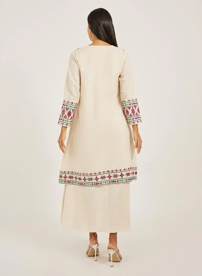 Take Two Embroidered V-Neck A-Line Kaftan