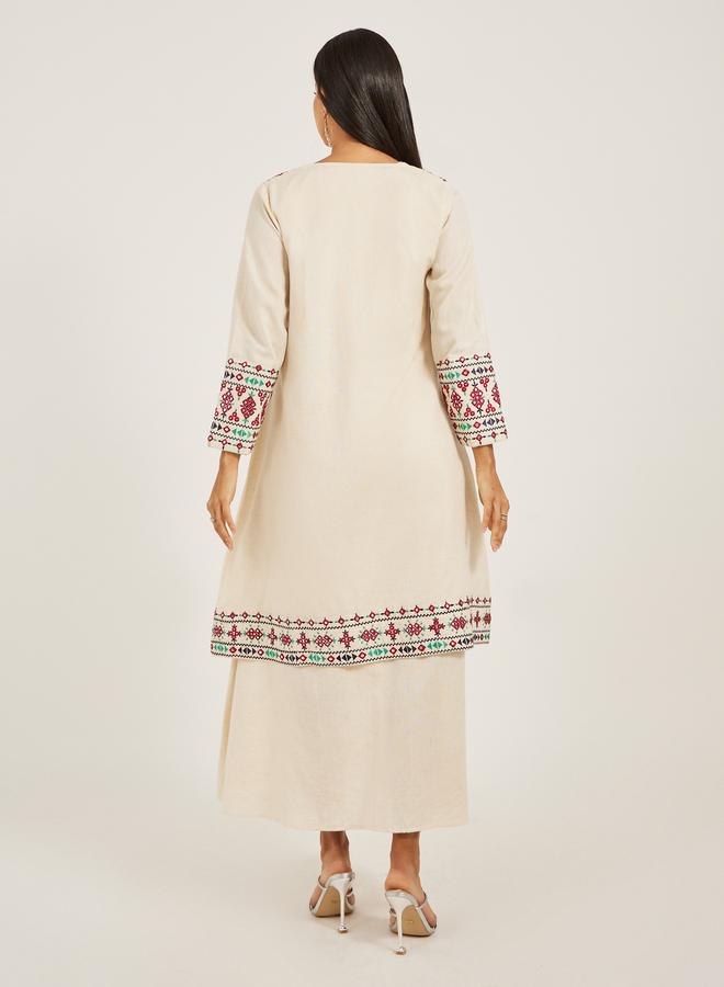 Take Two Embroidered V-Neck A-Line Kaftan - Image 4