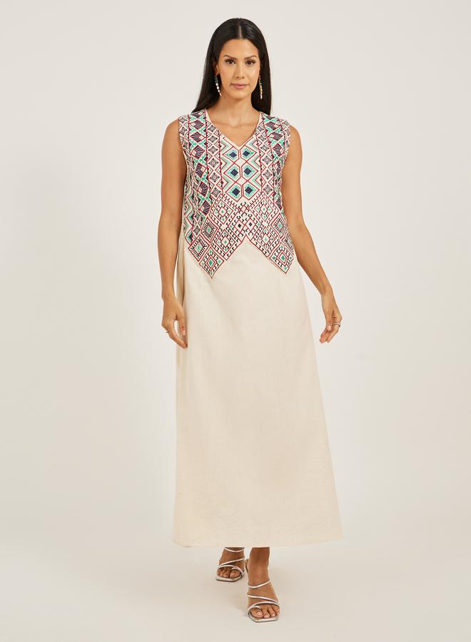 Take Two Embroidered V-Neck A-Line Kaftan - Image 5