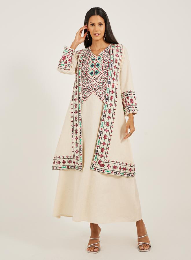 Take Two Embroidered V-Neck A-Line Kaftan - Image 1