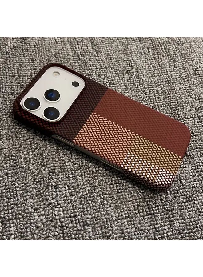 Magnetic Carbon Fiber Phone Case For iPhone 14 Pro Max Light Brown Matte Half Cover Wireless Charging Compatible - Image 1