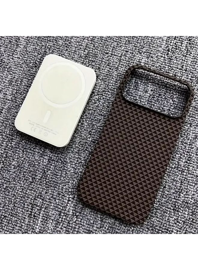 Magnetic Carbon Fiber Phone Case For iPhone 14 Pro Max Light Brown Matte Half Cover Wireless Charging Compatible - Image 4