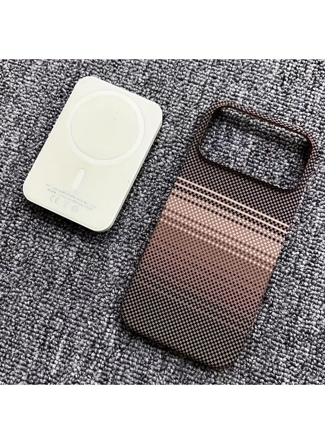 Magnetic Carbon Fiber Phone Case For iPhone 14 Pro Max Light Brown Matte Half Cover Wireless Charging Compatible - Image 3