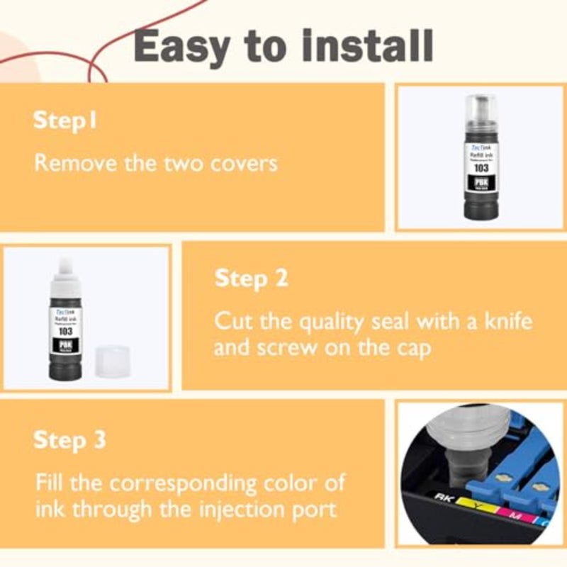 103 Ink Bottle for Epson EcoTank printers L1110/L1210/L1250/L3100/L3101/L3110/L3111/L3150/L3151/L3156/L3160/L3210/L3211/L3250/L3251/L3256/L3260/L3266/L3550 5 Pack, Black, High-Yield Dye-Based Ink - Image 5
