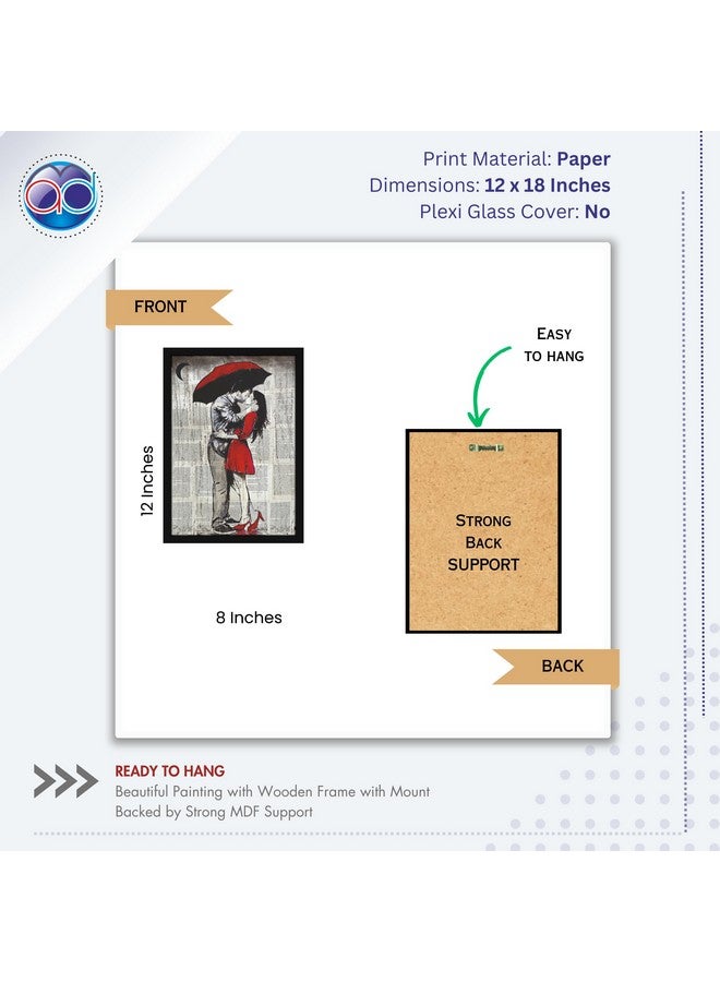 Mad Masters Kissing Couple in Umbrella Love Romance Painting Photo Frame for Living Room, Bedroom, Home Decor and Wall Decoration (MM 1506, 12x18 Inch, Paper, Without Plexi Glass) - Image 2