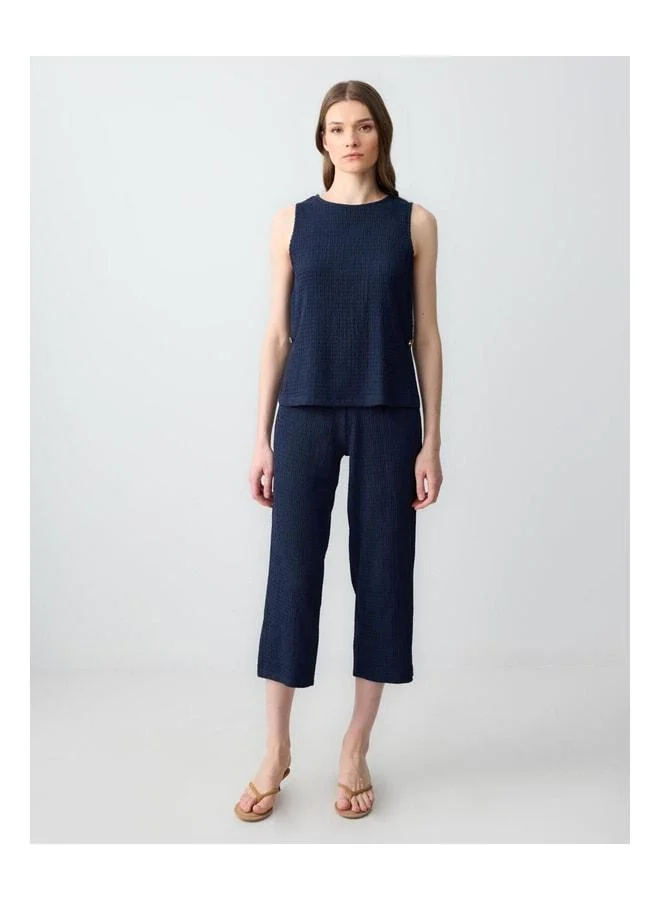 Jimmy Key Navy High-Waist Straight-Leg Short Knitted Pants