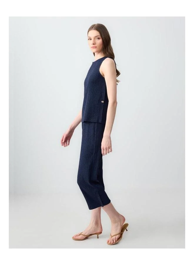 Jimmy Key Navy High-Waist Straight-Leg Short Knitted Pants