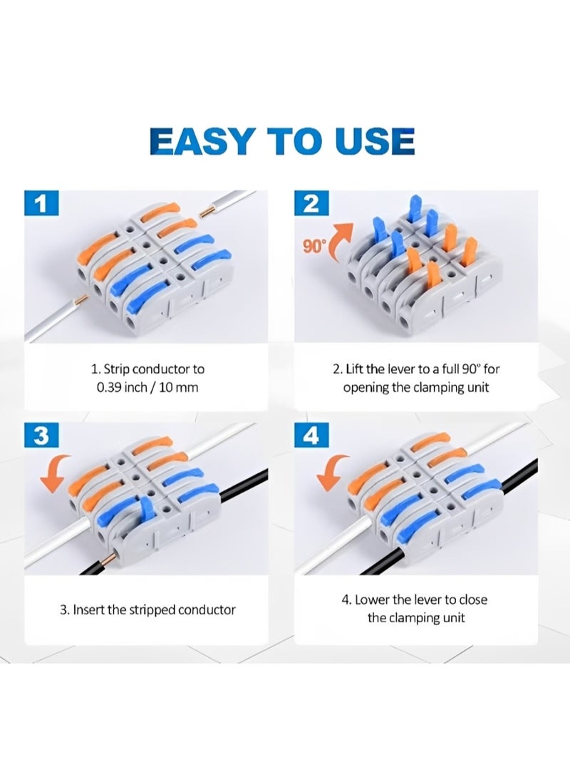100PCS Lever Wire Connectors Quick Connect Terminal Block Kit Universal Compact Electrical Wire Connectors 28-12 AWG 3 Color Assorted with Storage Box - Image 3