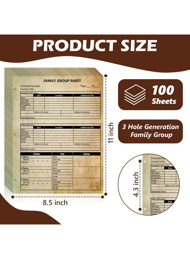 MSHUNKEJI 100 Sheets 12th Generation Family Group Sheets 3 Hole Genealogy Research Forms 8.5x11 inch Genealogy Charts To Fill In Two Sided Blank Genealogy Forms Vintage Genealogy Charts Family Tree WorkSheets - Image 2