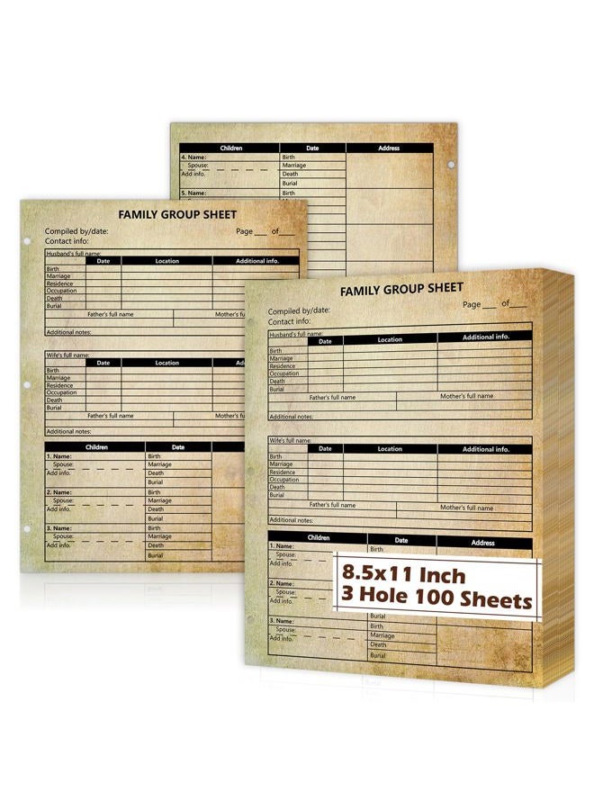 MSHUNKEJI 100 Sheets 12th Generation Family Group Sheets 3 Hole Genealogy Research Forms 8.5x11 inch Genealogy Charts To Fill In Two Sided Blank Genealogy Forms Vintage Genealogy Charts Family Tree WorkSheets - Image 1