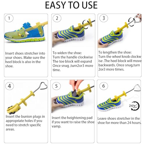 Valentoria Shoe Stretcher for Kids fit for 3-12 Years Old Children,4-Way Adjustable Shoe Stretcher for Boys Girls Length Width Wide Feet(U Yellow, Kids) - Image 5