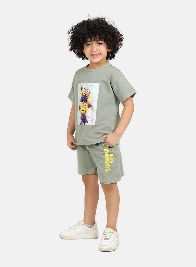 ريمينت طقم شورت برسومات كرتونية للاولاد مينت - Image 1