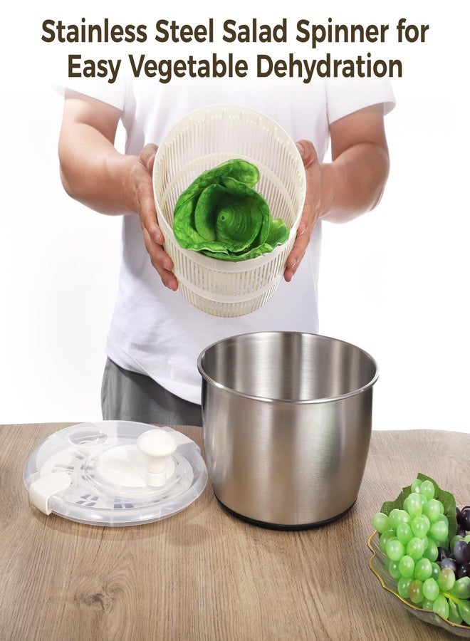 Homaisson Stainless Steel Salad Spinner 5 L, 360° Quick Spin Function, BPA-Free Lid, Anti-Slip Base, Removable Design for Fruits, Vegetables, Pasta, and More - Image 4