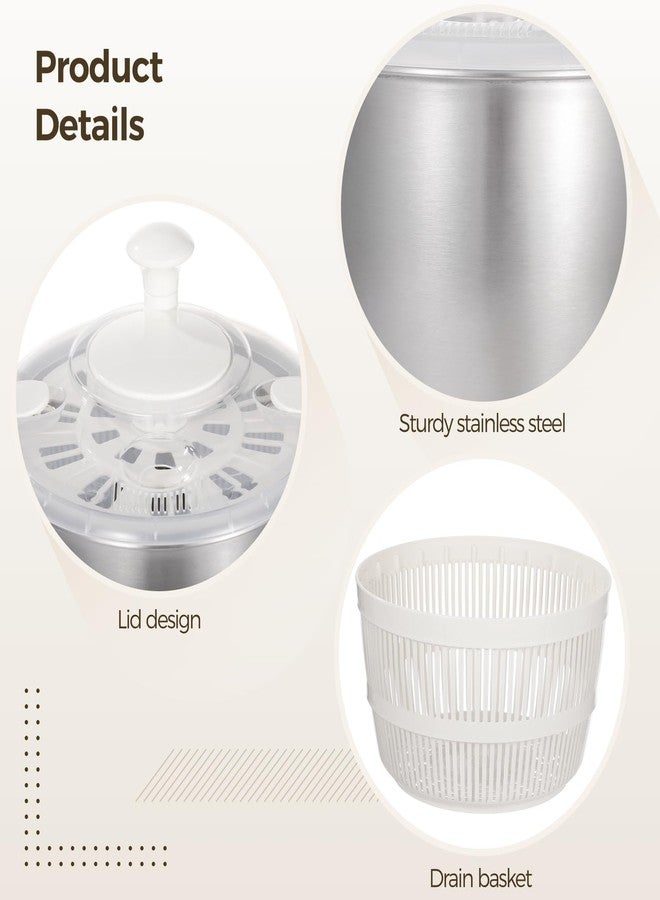 Homaisson Stainless Steel Salad Spinner 5 L, 360° Quick Spin Function, BPA-Free Lid, Anti-Slip Base, Removable Design for Fruits, Vegetables, Pasta, and More - Image 5