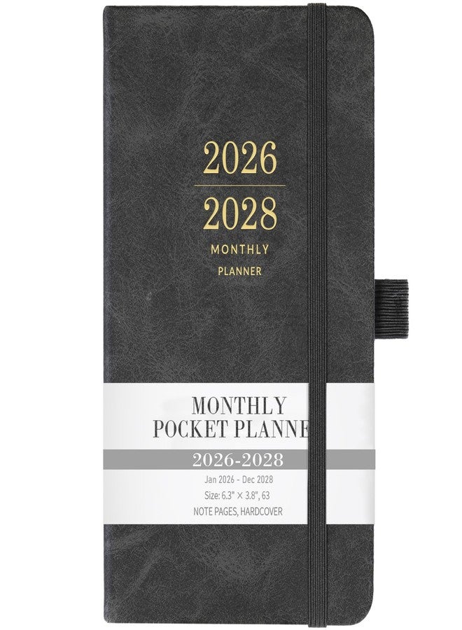 BooQool 2026-2028 Monthly Pocket Calendar - 3 Year Planner with Faux Leather Cover, Jan 2026 - Dec 2028, Small Planner for Purse, Pen Holder, 3.8" x 6.3", Inner Pocket, 63 Notes Pages - Image 1