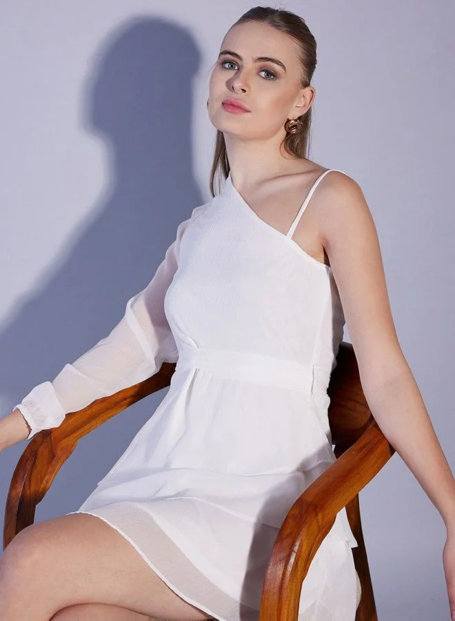 Freehand  Women Fit and Flared Solid One Shoulder Long Sleeve One Shoulder Dress for Women | Best Price UAE