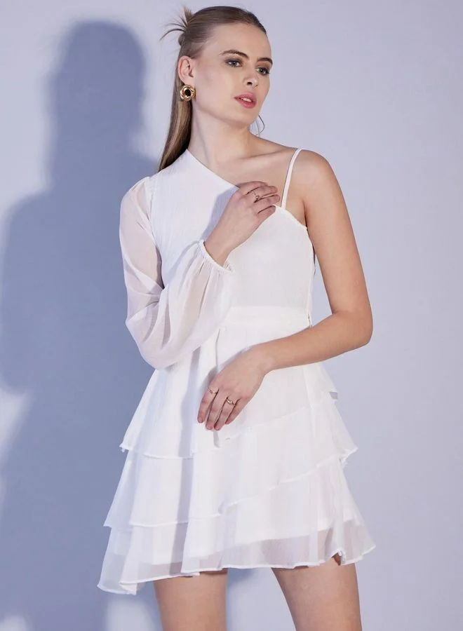 Freehand  Women Fit and Flared Solid One Shoulder Long Sleeve One Shoulder Dress for Women | Best Price UAE