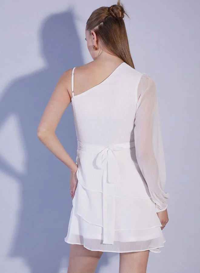 Freehand  Women Fit and Flared Solid One Shoulder Long Sleeve One Shoulder Dress for Women | Best Price UAE