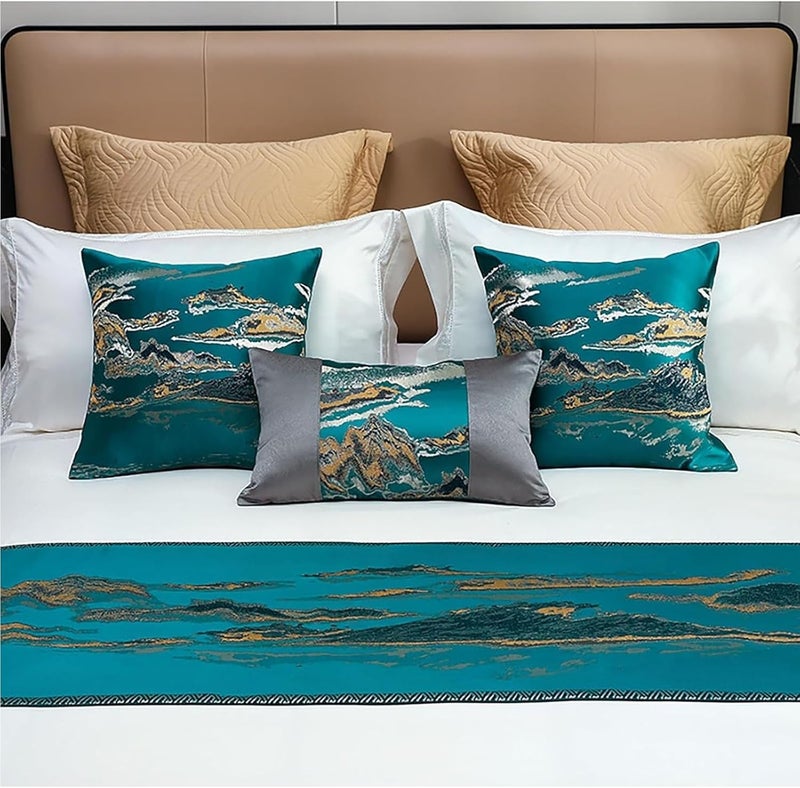 Bed Runners, Silky Soft Bed Throws, Bed End Scarf Towel, for Hotel Home Bedrooms Protection,Green-2*Cases(30x50cm) - Image 2
