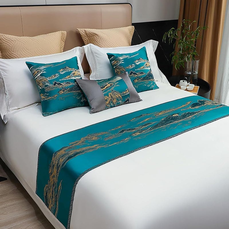 Bed Runners, Silky Soft Bed Throws, Bed End Scarf Towel, for Hotel Home Bedrooms Protection,Green-2*Cases(30x50cm) - Image 1