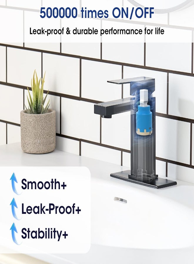WINKEAR Black Bathroom Faucet, Stainless Steel Vanity Bathroom Sink Faucet with Pop Up Drain Stopper and Water Hoses, Easy to Install Bathroom Faucet 1 Hole for Bathroom Sink, Vanity, RV, Farmhouse - Image 4