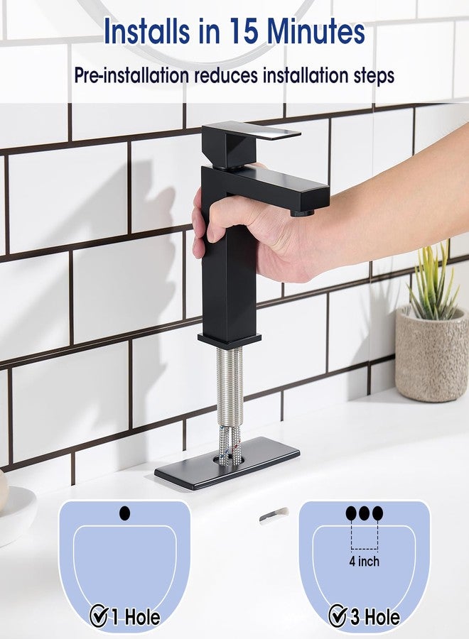 WINKEAR Black Bathroom Faucet, Stainless Steel Vanity Bathroom Sink Faucet with Pop Up Drain Stopper and Water Hoses, Easy to Install Bathroom Faucet 1 Hole for Bathroom Sink, Vanity, RV, Farmhouse - Image 5