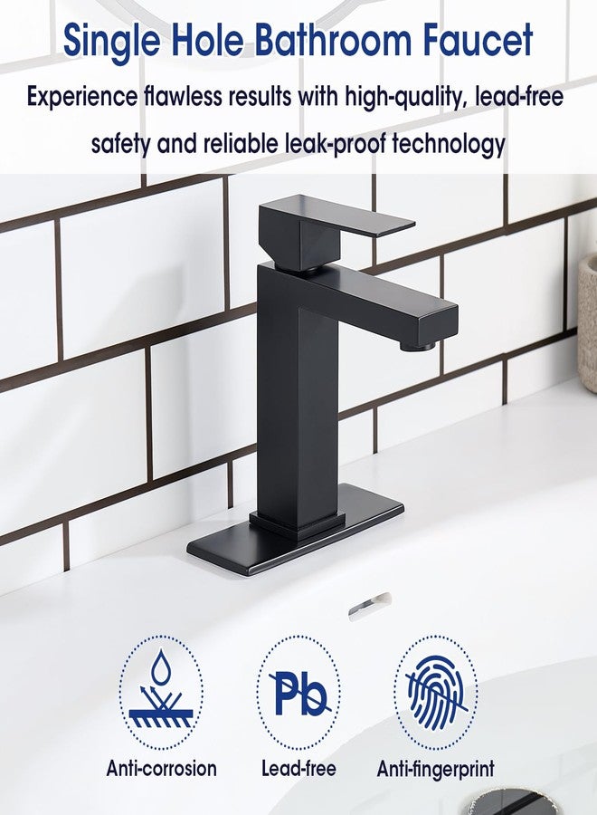 WINKEAR Black Bathroom Faucet, Stainless Steel Vanity Bathroom Sink Faucet with Pop Up Drain Stopper and Water Hoses, Easy to Install Bathroom Faucet 1 Hole for Bathroom Sink, Vanity, RV, Farmhouse - Image 2