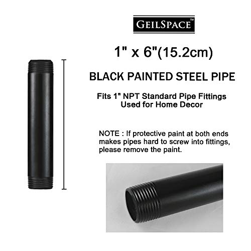GeilSpace 1" × 6" Pre-Cut Black Metal Pipe, Industrial Steel Fits Standard One Inch Threaded Pipes and Fittings - Vintage DIY Industrial Shelving (1" × 6", Black) - Image 2