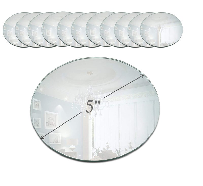 Light In The Dark 5 Inch Round Mirror Candle Plate with Beveled Edge Set of 12 - Small Round Mirrors for Centerpieces, Wall DÃ©cor, Crafts - Image 1